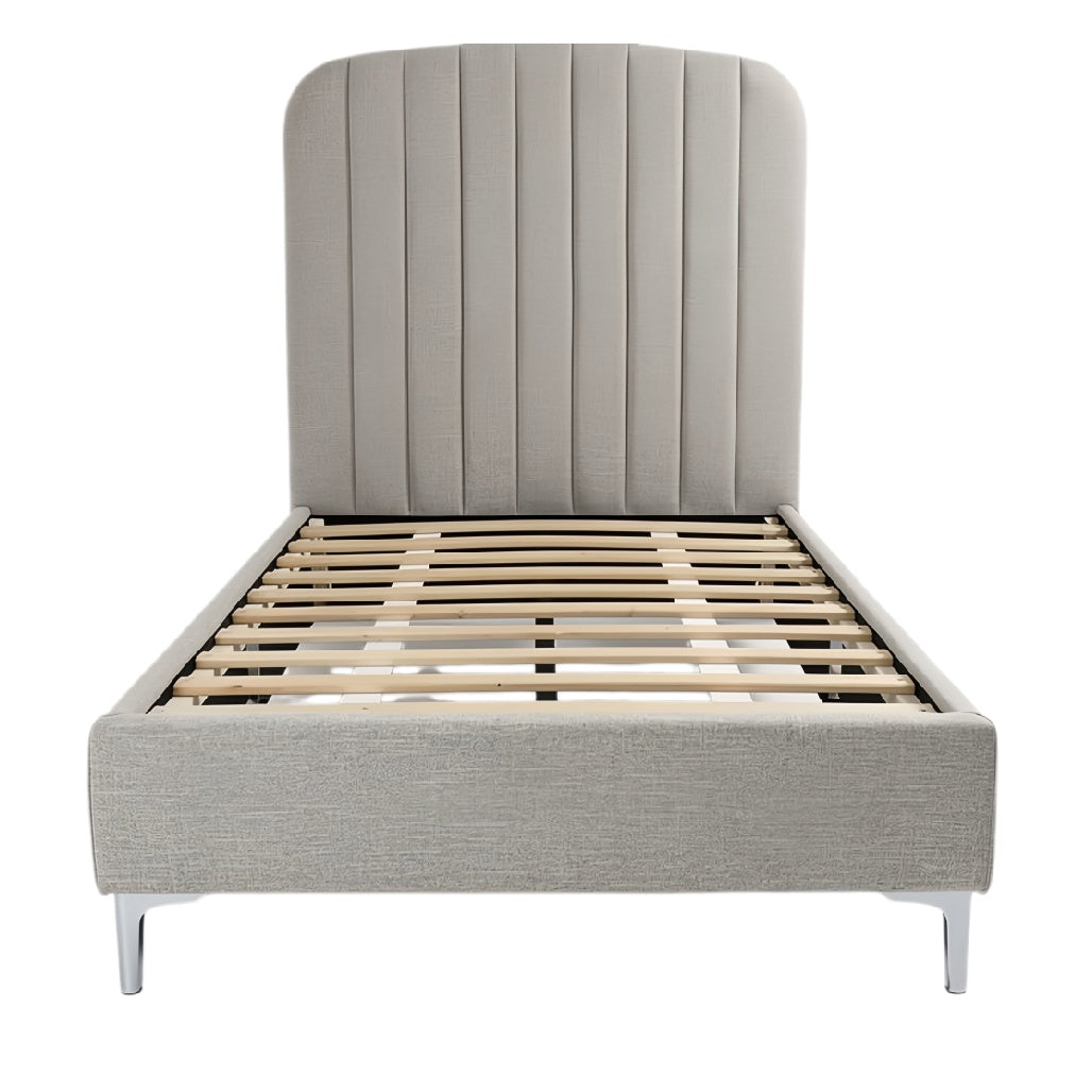 Moderne bedbasis met gestoffeerd hoofdbord en lattenbodem