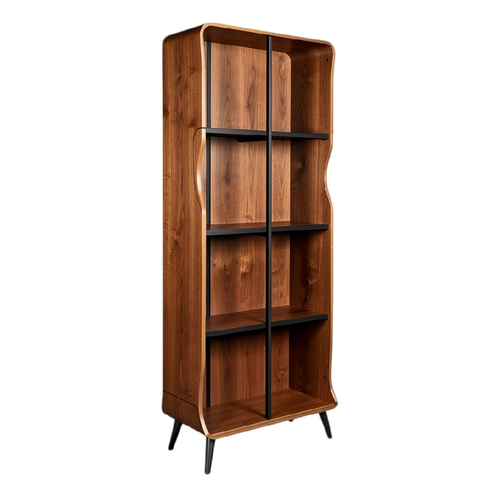 Eenvoudige houten boekenkast met zes planken